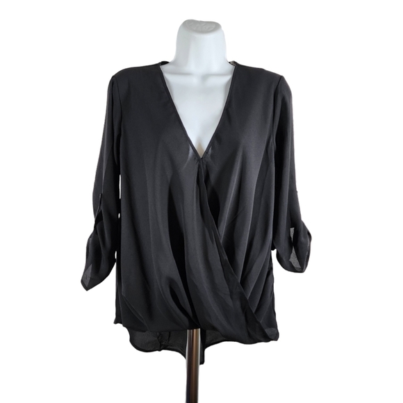 LUSH FAUX WRAP ROLL TAP BLOUSE - Picture 1 of 9